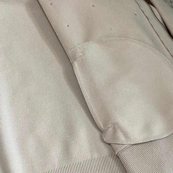 Sioni Light Beige Bomber Jacket Sweater with Metallic Details - Picture 9 of 15